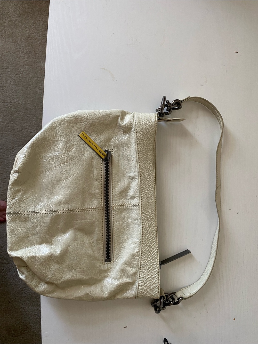 HOBO international Vintage Cream Leather Zip-Pull Shoulder Bag with dust bag